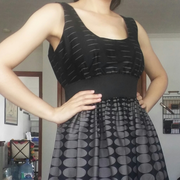 NWOT Black & Gray Circle Pattern Skater Dress - Picture 1 of 12